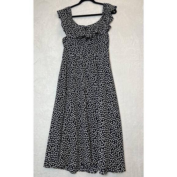 Betsey Johnson Women's Midi Dress Size14 Navy Polka Dot Ruffle Vtg Inspired - Picture 2 of 8